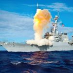 Destroyer USS Hopper launches missile during exercise. Courtesy Dept. of Defense.