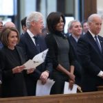 Nancy Pelosi, Bill Clinton, Michelle Obama, and Joe Biden at funeral mass for R. Sargent Shriver. Official White House Photo by Chuck Kennedy.