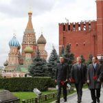 Is the U.S. too naïve to be friends with Russia? Expedition 33 prime crew members at Kremlin Wall September 25, 2012. Courtesy NASA.