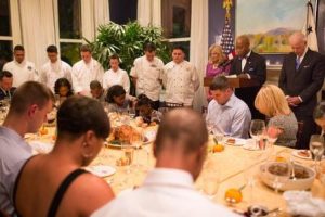 Will sensitive people permit Thanksgiving? Wounded warrior dinner. Official White House photo by David Lienemann.