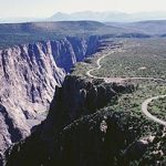 Aerial view of south rim road. NPS photo by Lisa Lynch.