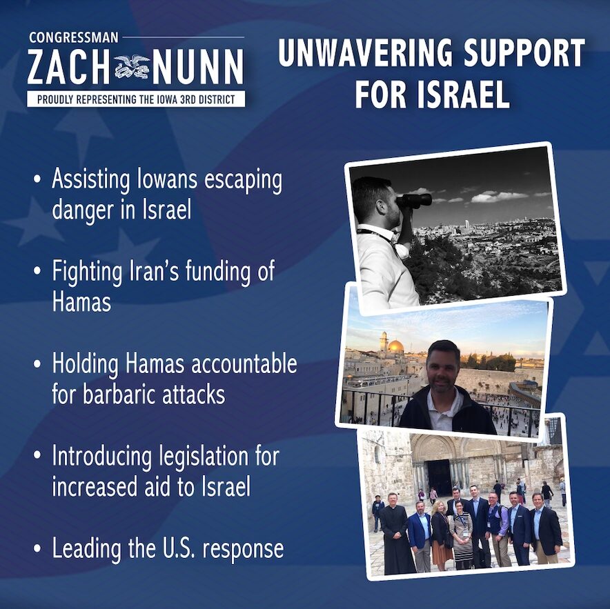 Graphic promoting support for Israel from Republican Zach Nunn