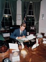 President Kennedy signs Interdiction Proclamation stopping missiles in Cuba. John F. Kennedy Presidential Library.
