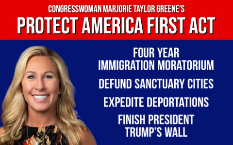 Graphic for Marjorie Taylor Greene's Protect America First Act