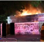 Picture of flames from violent protests in Lafayette Park