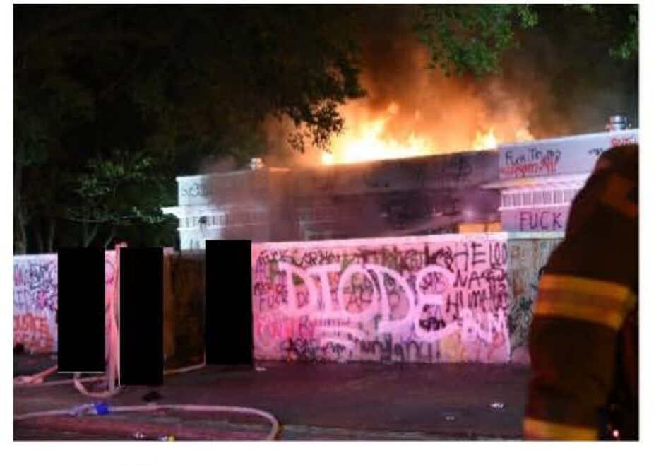 Picture of flames from violent protests in Lafayette Park