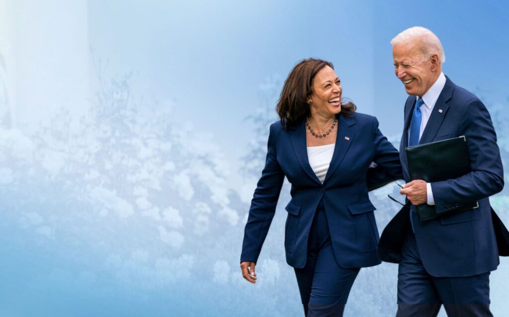 Kamala Harris and Joe Biden laughing.