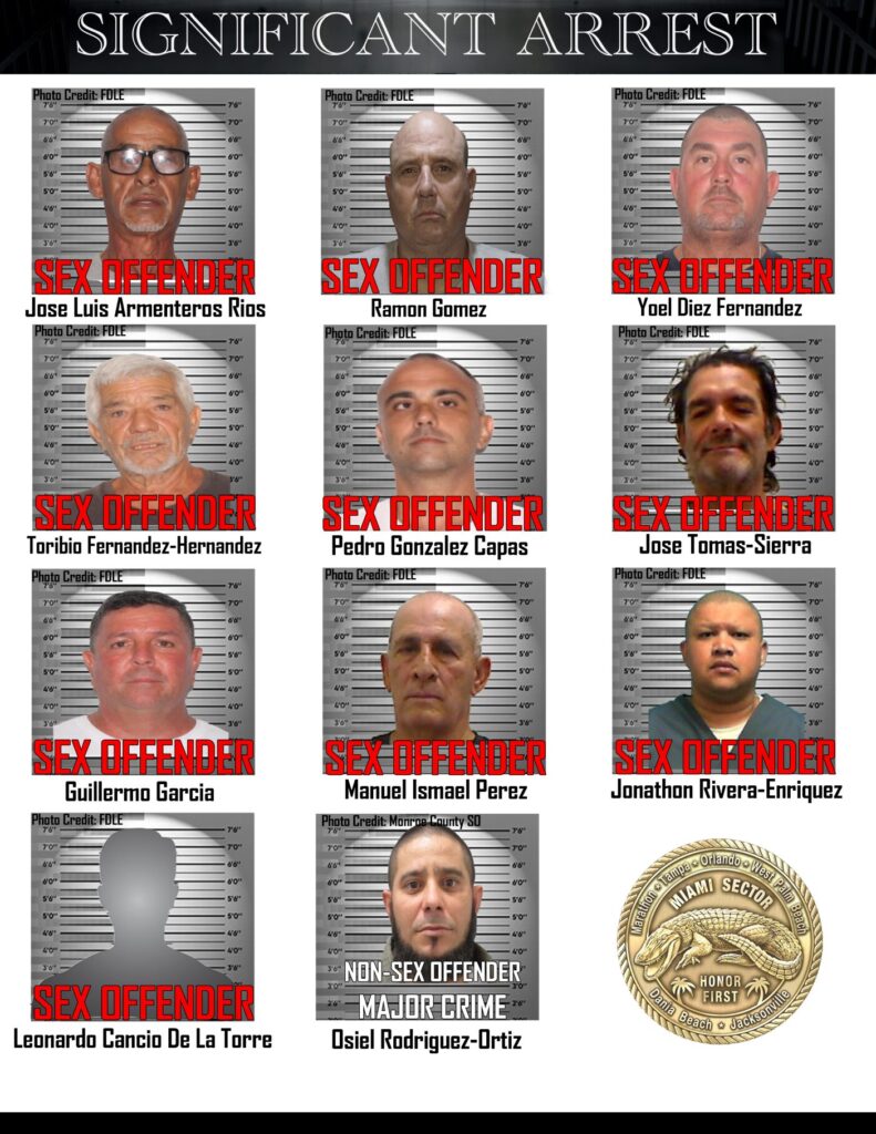 10 sex offenders arrested by CBP in Miami sector, Florida. CBP photo.
